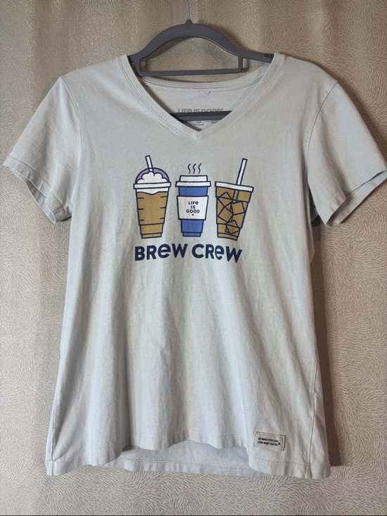 Life Is Good Tops - Life Is Good Light Gray Women’s “Brew Crew' V‑Neck Tee 0245